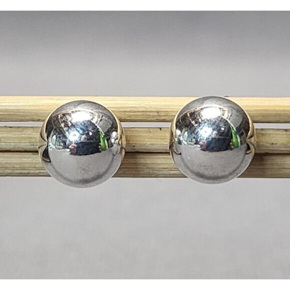 Vintage Sterling Silver Round 10mm Ball Stud Earrings Pierced 925 Silver Jewelry - Picture 1 of 5